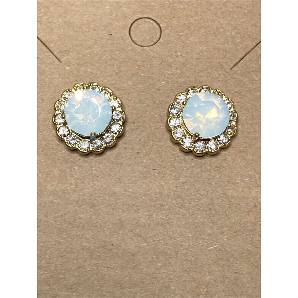 Clear Acrylic Stone Stud Post Earrings Halo NWOT Gold‎ Tone